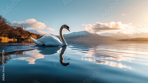 Swan's Ballet: Capturing the Elegance of a Swan Gracefully Gliding on Water.  © Huzaifa