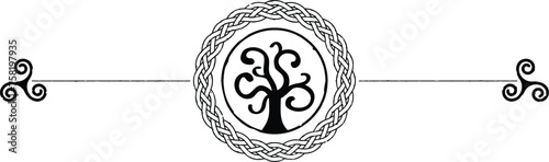 Celtic Header with Ring, Tree, Triskele Spirals