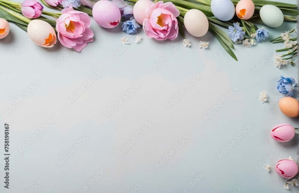 Easter eggs with spring flowers 