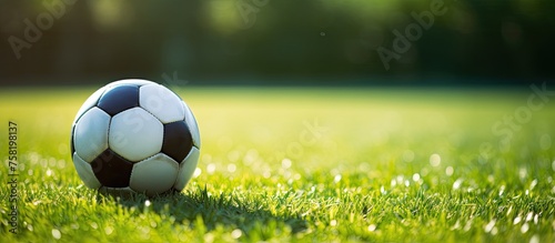 Vibrant Youthful Soccer Ball Adorning Fresh Green Grass Pitch