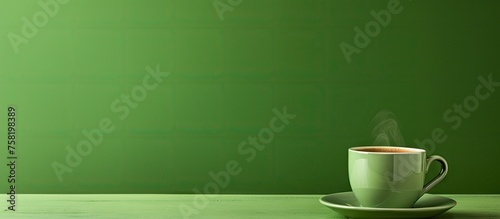 Inviting Cup of Coffee Resting on a Table Against a Fresh Green Background