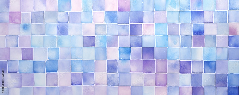 Fototapeta premium Watercolor mosaic tile background in soft pastel blue and lavender colors