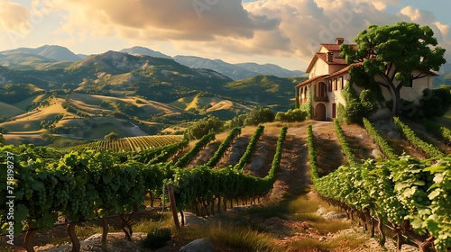 Grapevine Elegance: Capturing the Charm of an Elegant Vineyard Estate with Rows of Grapes.




