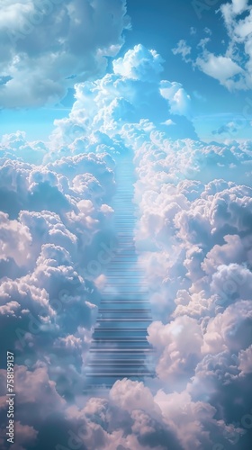 A stairway going up into the clouds in the sky.