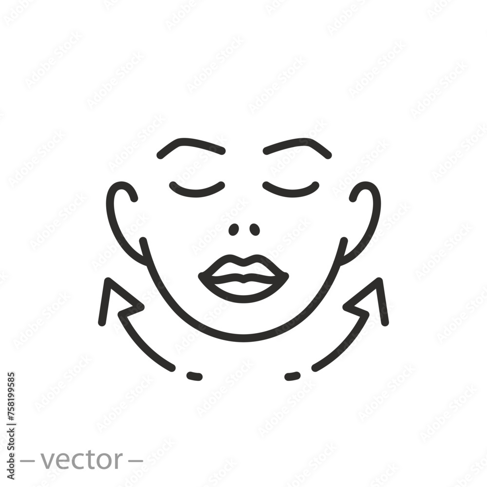 facial skin tightening icon, skin lifting effect, smoothing out wrinkles, thin line symbol - editable stroke vector illustration