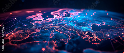 North America Europe connecting lines and dots. Telecommunications IT Computer Network Global communication concept Digital Cyberspace