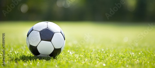 Vibrant Soccer Ball Amidst Lush Green Grass in Ball Games Sport Concept