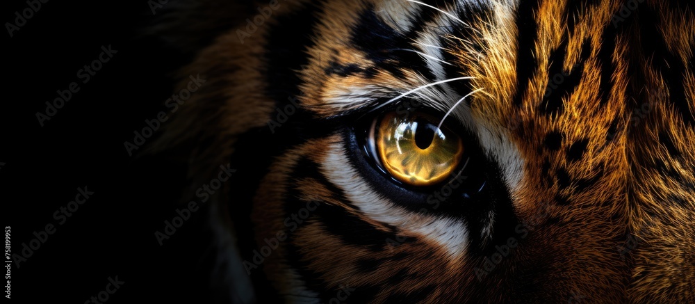 Intense Stare of a Majestic Tiger - Close-Up View of Striped Big Cat's Face