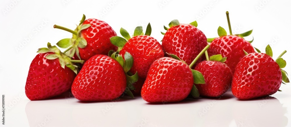 Vibrant Straw of Delicious Ripe Strawberries Piled on White Background Vibrant Straw of Delicious Ripe Strawberries Piled on White Background