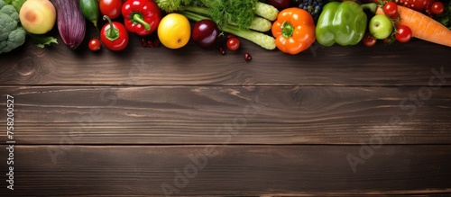 A Bountiful Array of Colorful Organic Fresh Vegetables on Rustic Wooden Background