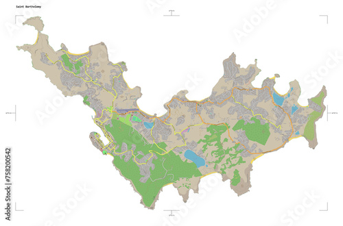 Saint Barthelemy shape isolated on white. OSM Topographic German style map photo
