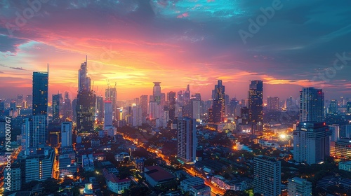 Cityscapes at dusk. Magnificent picture captures. Generative Ai © Planum
