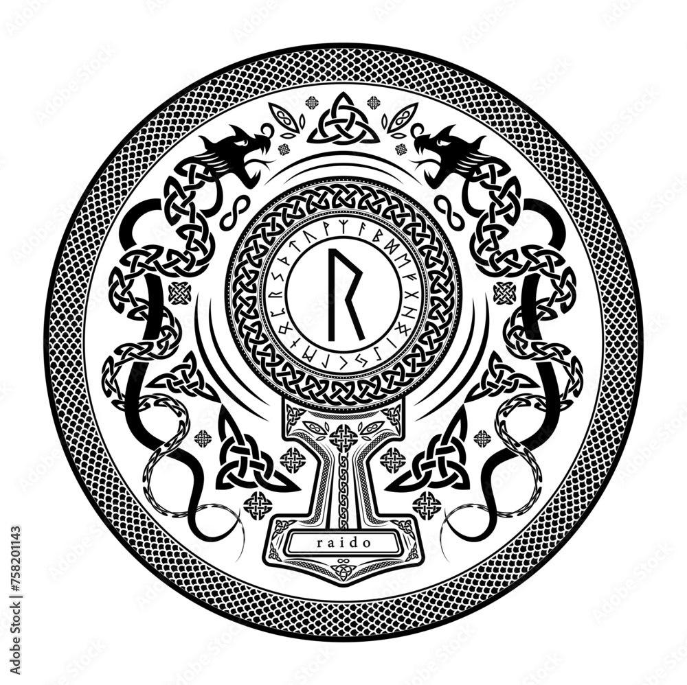 Raido Rune Shield: Vector Illustration with Norse Pagan Seal Design ...