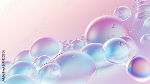 Abstract background with soft bubbles in pink and blue light. Holographic bubbles backdrop.