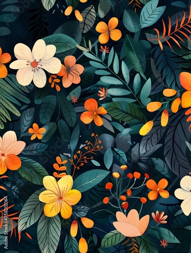 New Years Whimsical Tropical Floral Illustration with a Hint of Surprise