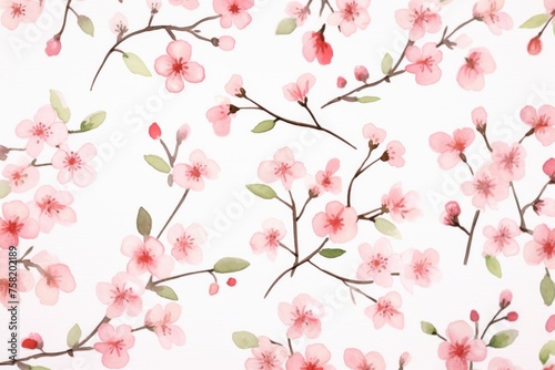 Floral pattern with small pink flowers. Watercolor style