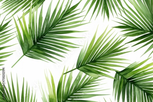 Abstract pattern with green tropical palm leaves. Watercolor style