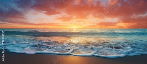Serenity on Shore: Mesmerizing Beach Scene with Colorful Sunset Horizon