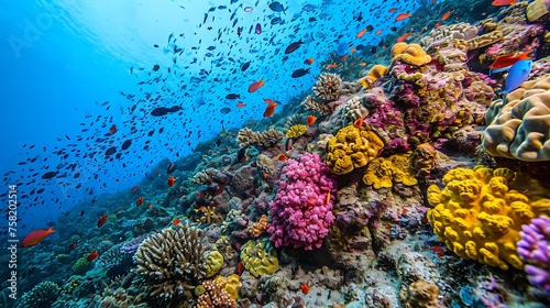 Coral Kaleidoscope: An Enchanting Image of a Vibrant Coral Reef.  © Huzaifa