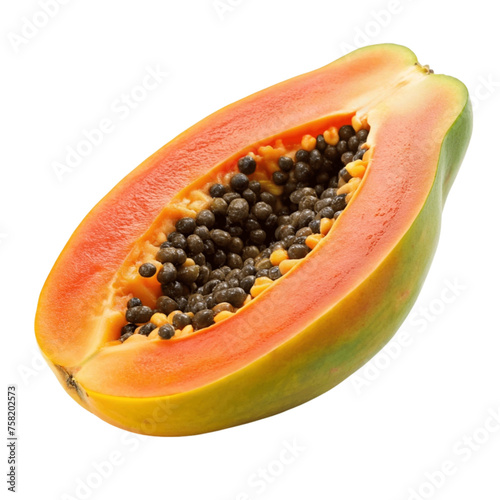 Ripe slice papaya isolated on Transparent background.