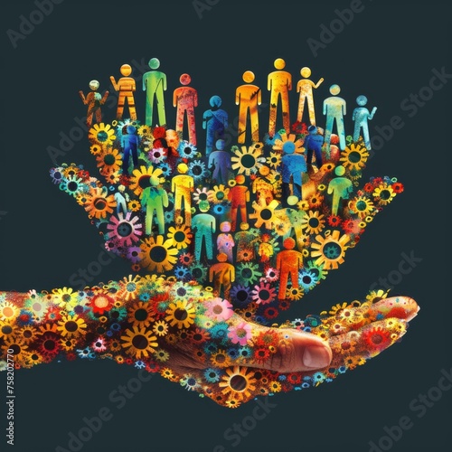 A photograph depicting the concepts of sustainable management, the impact on society, networks, and organizations driven by social objectives.