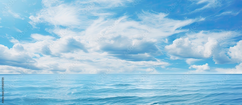 Obraz premium Serenity Blue - Majestic Ocean Horizon with Fluffy Clouds and Endless Waterscape
