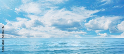 Serenity Blue - Majestic Ocean Horizon with Fluffy Clouds and Endless Waterscape