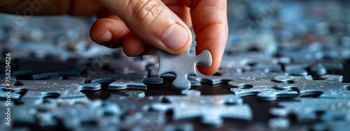 Puzzle piece jigsaw concept white business solution last background complete. Puzzle jigsaw blue piece  white concept part fit strategy abstract link game connect team final together problem solve.