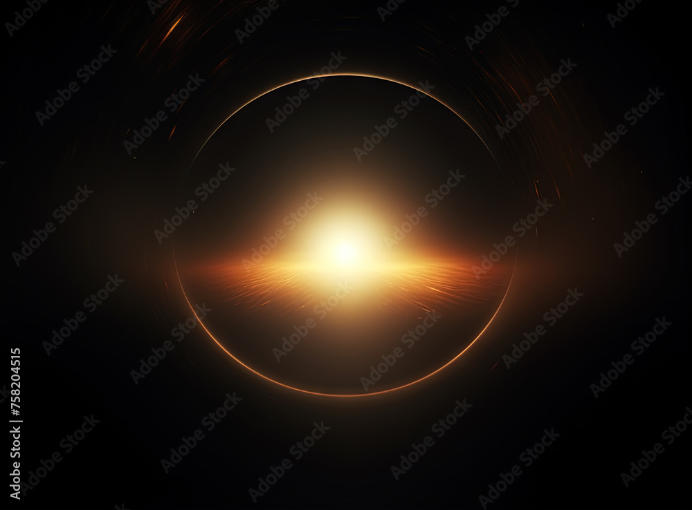 Light flare in the dark space. Abstract background with shiny lens glare effect.