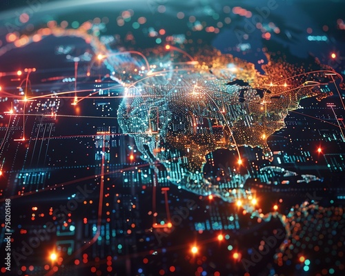 photo realistic depiction of a global network of interconnected devices constantly generating and feeding data into the ever-growing big data pool.