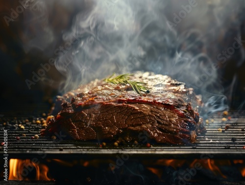 Grilled beef brisket on a grill