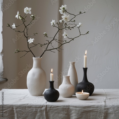 Elegant minimalist vase and candle arrangement