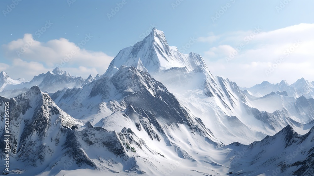 Majestic Mountain Peaks with Snow-Capped Summits

