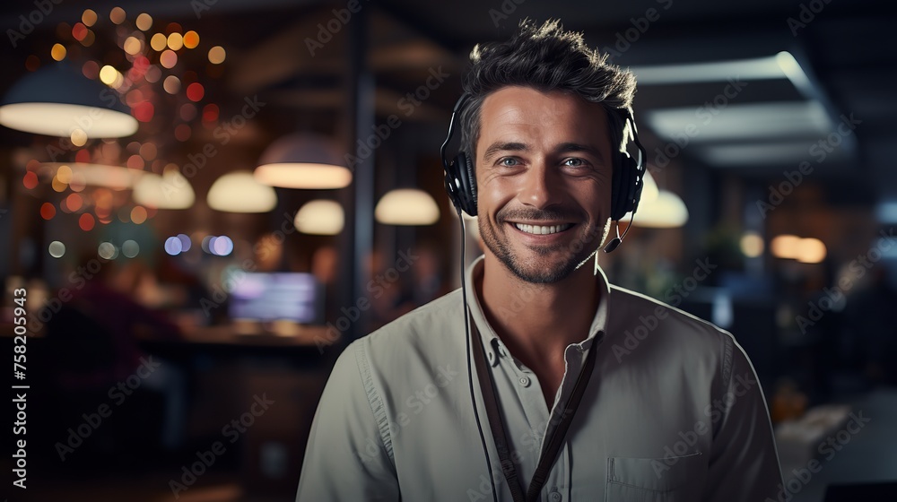 Fototapeta premium Professional Customer Support: Male Operator with Headset