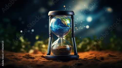 Time concept. Hourglass with planet earth inside © Ashfaq