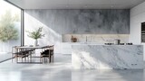Sleek and sophisticated: A modern kitchen oasis where marble meets minimalism.