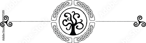 Grunge Celtic Header with Round Knot, Celtic Tree, Triskeles