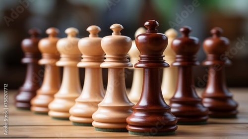 Chess Pieces on Wooden Table 