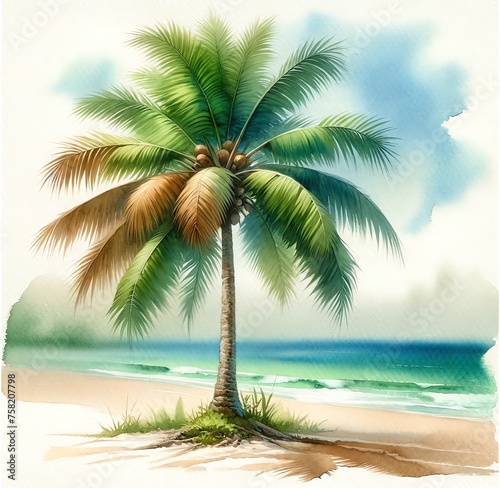 Watercolor painting of a Coconut Tree