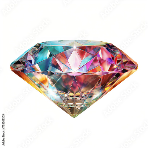 Multicolored Diamond, Brilliant Cut Gemstone on Transparent Background 