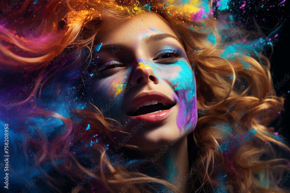 Obraz premium Vibrant, energetic dancers celebrating holi festival with traditional indian music
