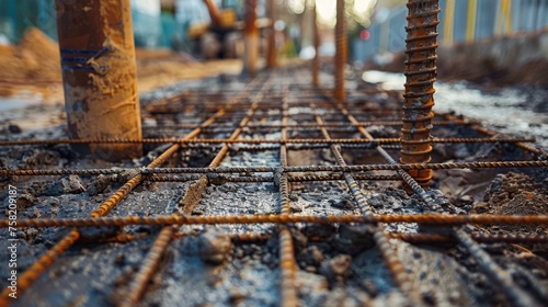 Foundation laying in construction, close-up on the start of an engineering feat
