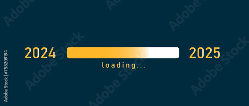 Golden loading bar of 2024 to 2025 vector illustration Happy New Year isolated on a dark background