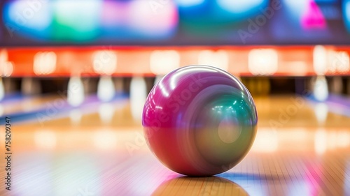 Colorful Bowling Ball on wooden floor 