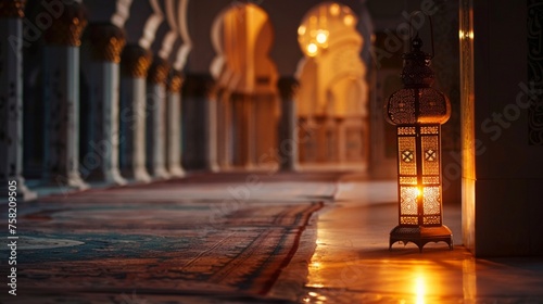 arabic greeting with lantern and mosque with an empty space in the middle