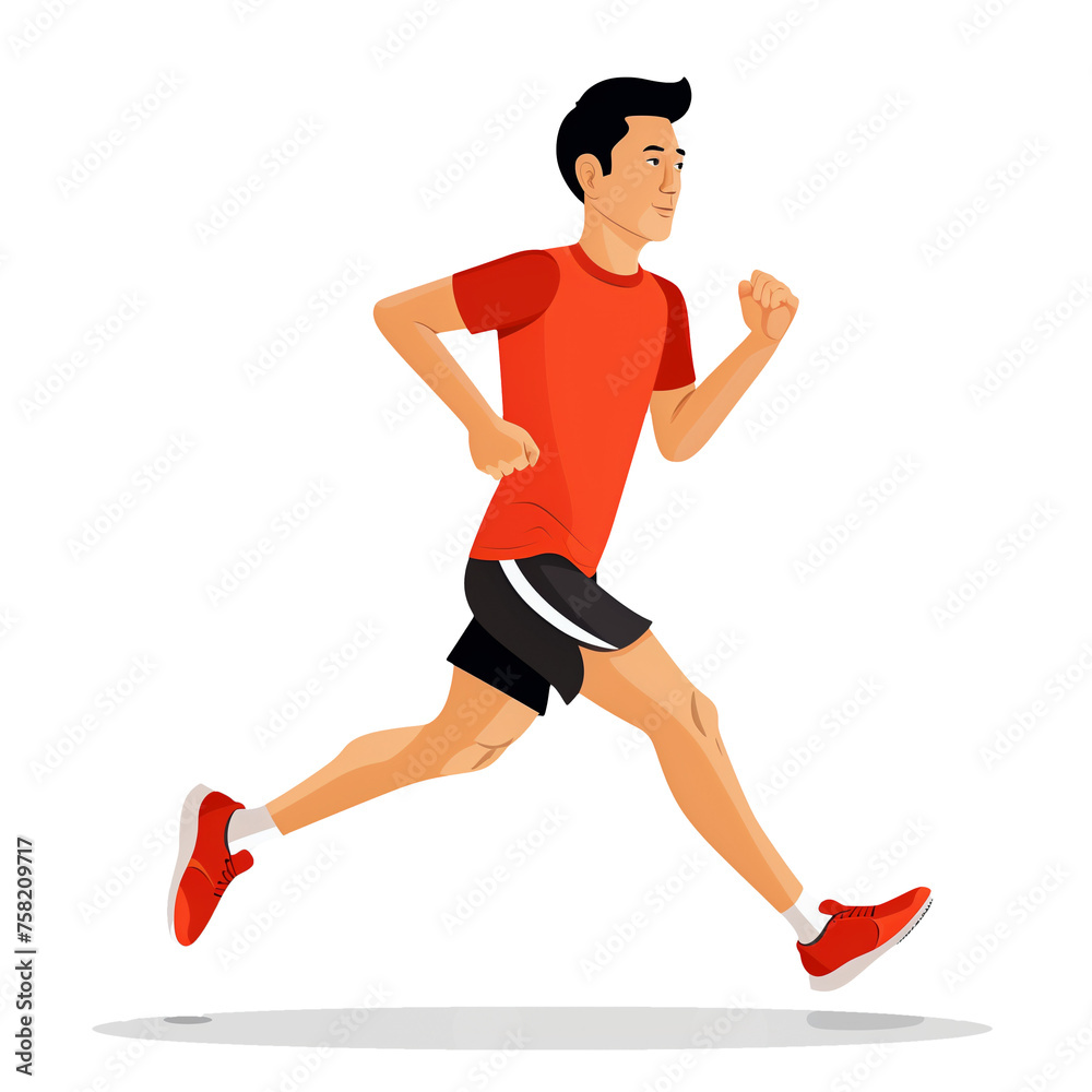 Isolated sports illustration of asian man runner in motion. Isolated sports illustration of asian man runner in motion.