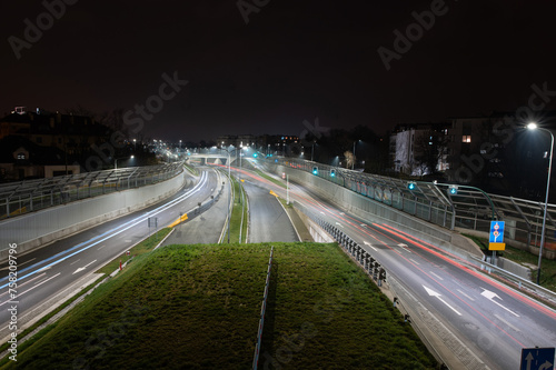 Highway at night in Beijing, China. View from above.