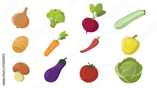 Vegetables set. Flat design icons. Vector illustrations isolated on white background. 