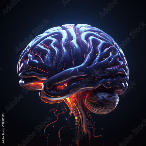brain with artificial intelligence connected to technology with circuits and cables