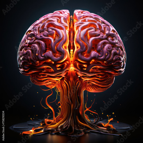 brain with artificial intelligence connected to technology with circuits and cables